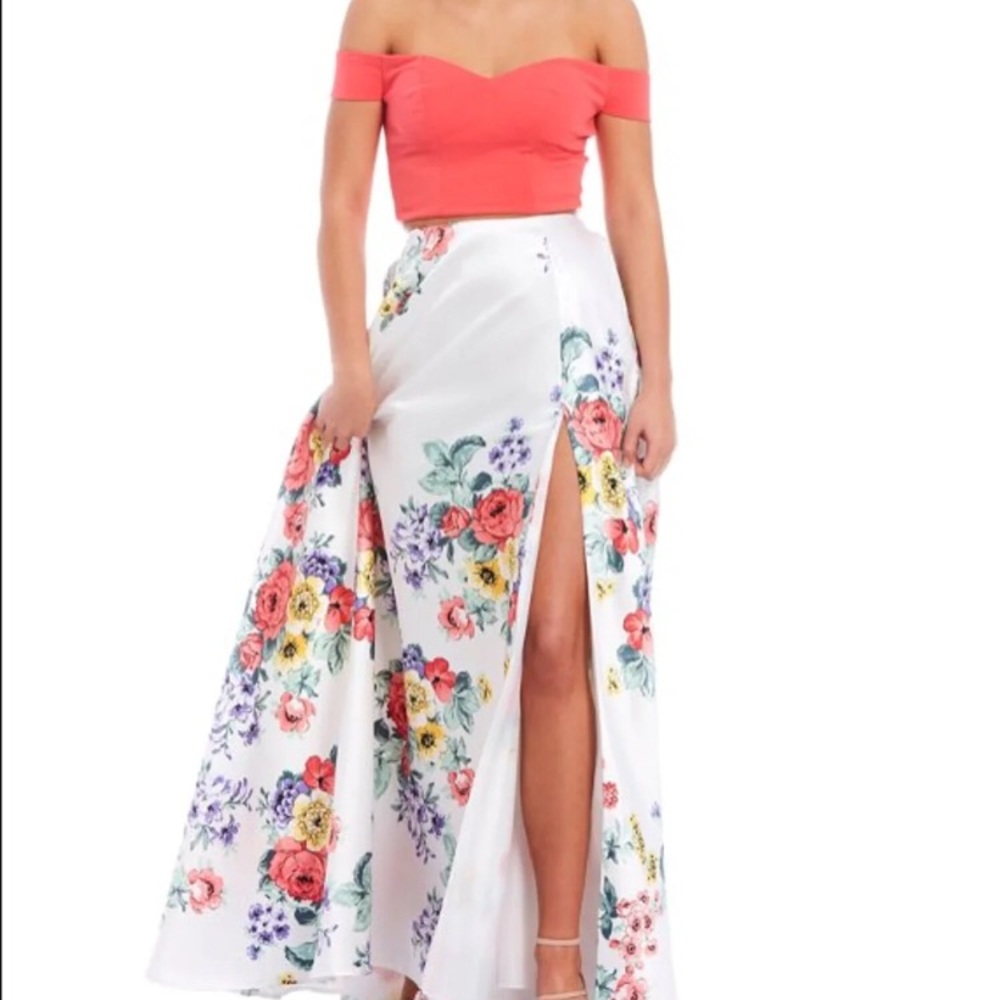 Two Piece Floral Prom Dress